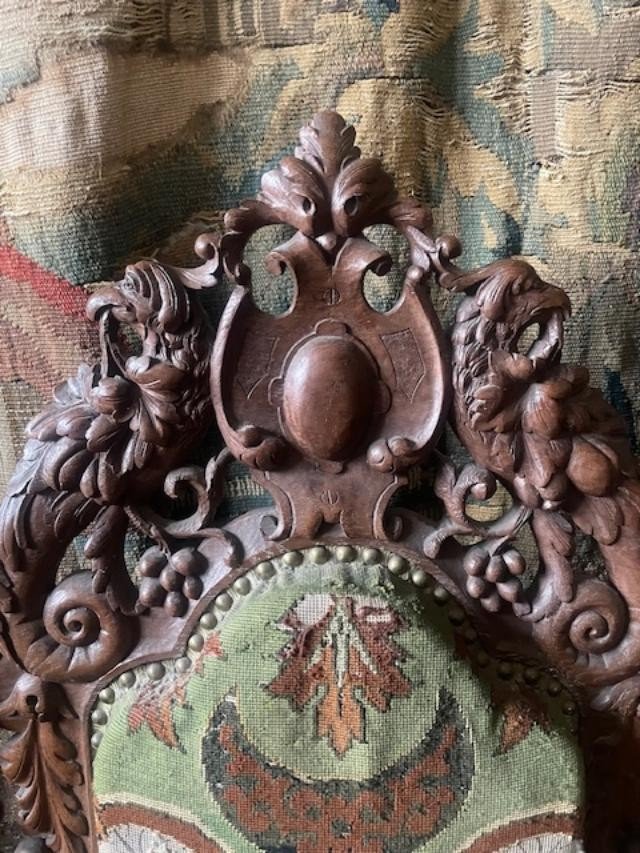 Neo-gothic Ceremonial Armchair In Carved Wood-photo-3