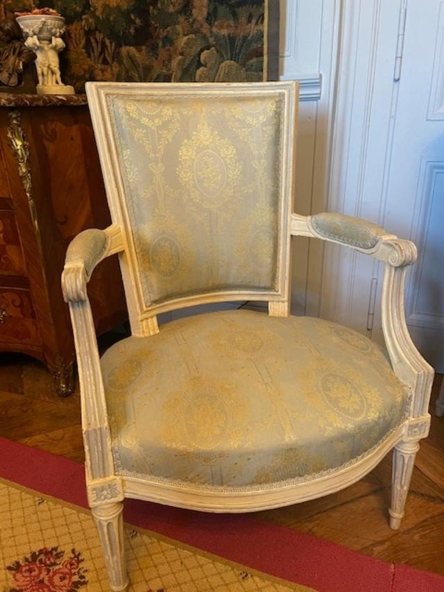 Salon d'époque Louis XVI en bois laqué , 18 ème siècle-photo-2