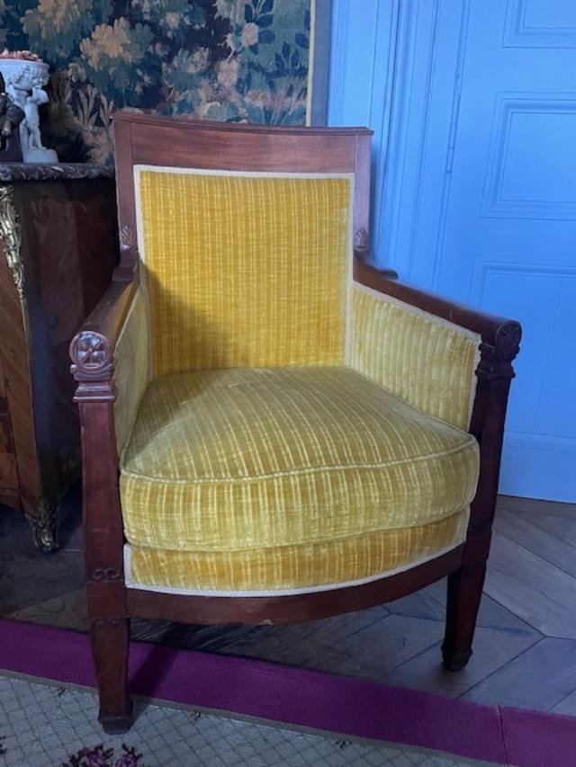 Bergère à coussin en acajou d'époque empire