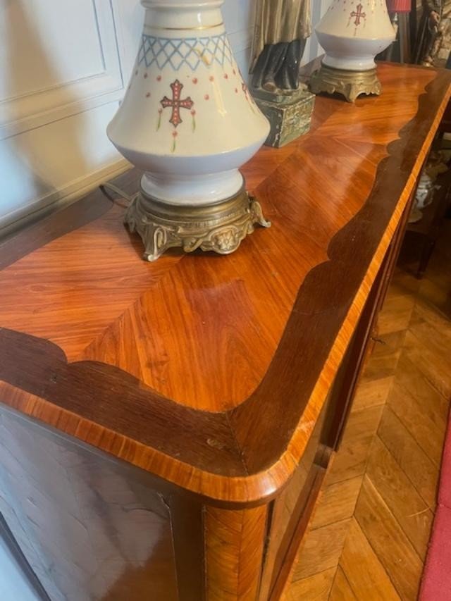 Vitrine , bibliothèque basse en marqueterie de style Louis XVI-photo-4