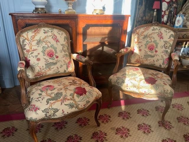 Pair Of Louis XV Style Flat-backed Armchairs-photo-2