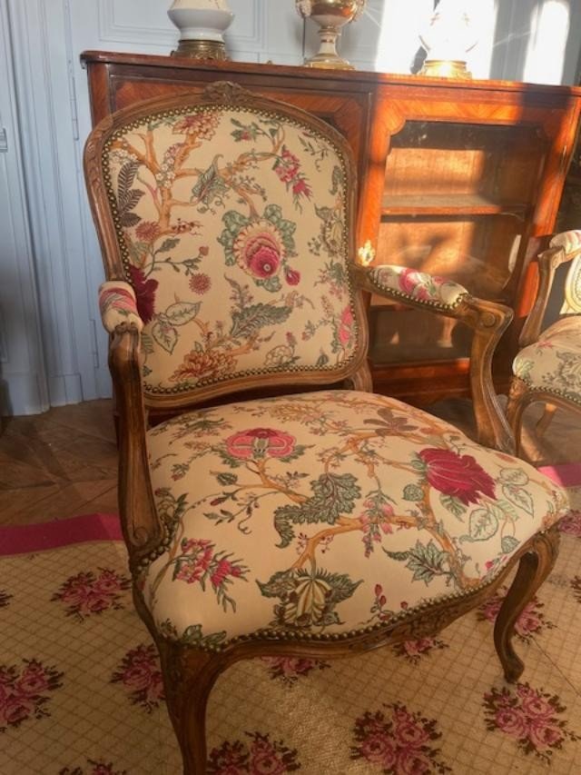 Pair Of Louis XV Style Flat-backed Armchairs-photo-3