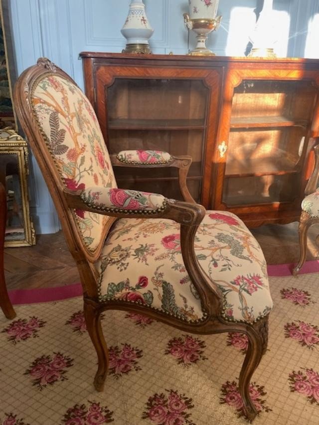 Pair Of Louis XV Style Flat-backed Armchairs-photo-4