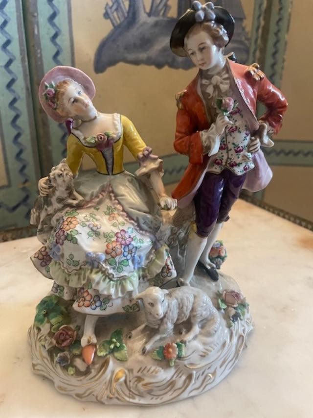 Gallant Scene, Polychrome Porcelain Group. 