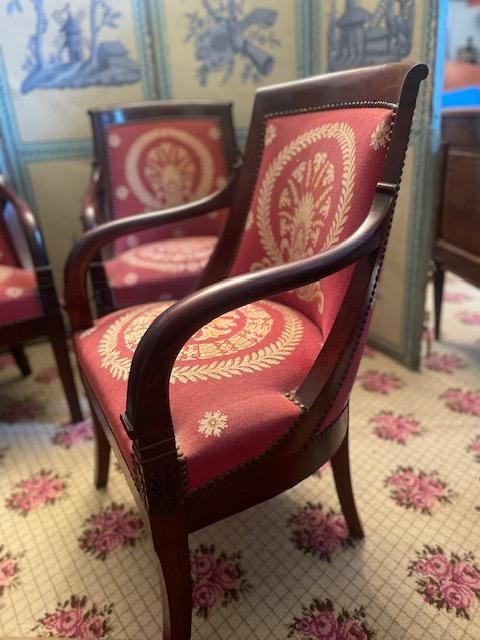 Suite de 4 fauteuils gondoles empire en acajou-photo-4