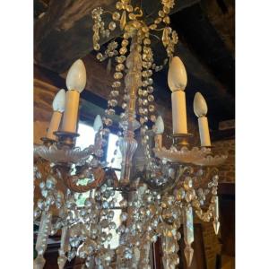 Bronze And Crystal Chandelier With Six Arms Of Light