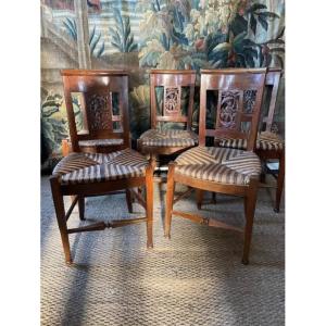 Charming Suite Of 5 Chinese Model Walnut Chairs