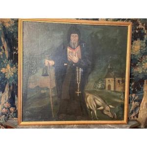 Importante huile sur toile représentant Saint-Antoine le Grand