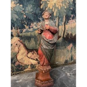 Vierge en bois polychrome du 18 ème siècle