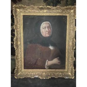 Portrait From The End Of The 17th Century With Its Beautiful Old Wooden Frame