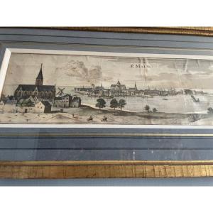 Gravure ancienne de Saint-Malo aquarellée
