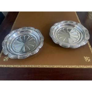 Pair Of Silver-plated Metal Bottle Coasters From Odiot