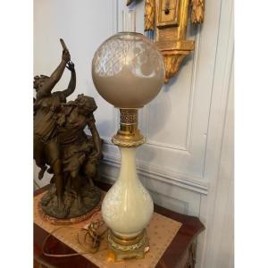 Lampe à pétrole en porcelaine céladon époque 19 ème