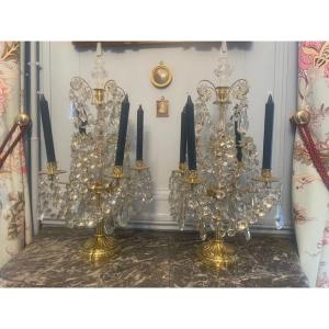 Pair Of Bronze And Crystal Chandeliers