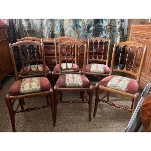 Set Of 6 Natural Wood Chairs From The Napoleon III Period