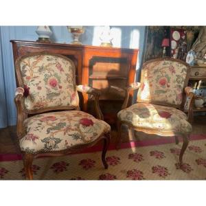 Pair Of Louis XV Style Flat-backed Armchairs