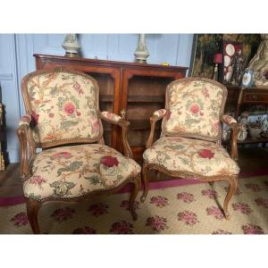 Pair Of Louis XV Style Flat-backed Armchairs