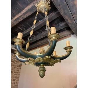 6-light Chandelier In Gilded Bronze And Green Patina