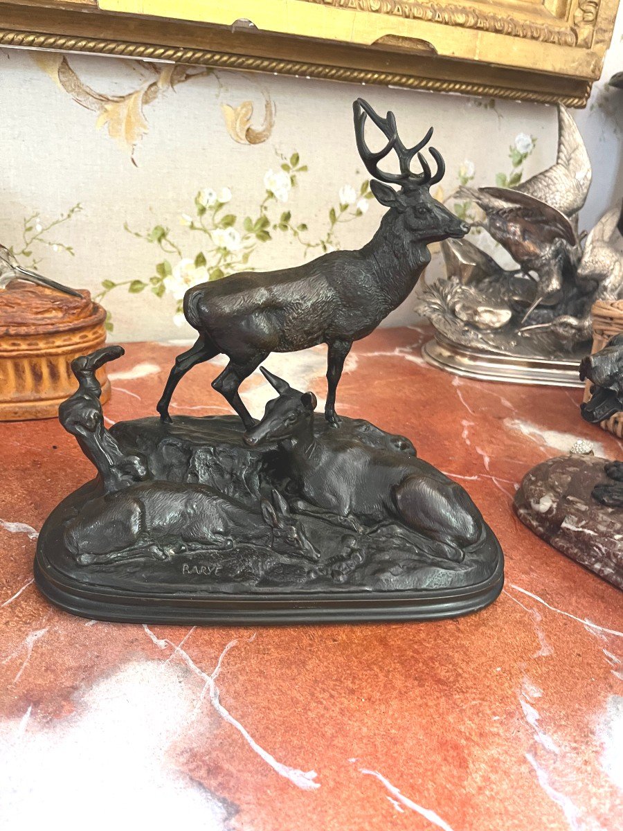 Antoine Louis Barye, Famille De Cerfs Et Biches, Bronze Animalier, Chasse, Vénerie