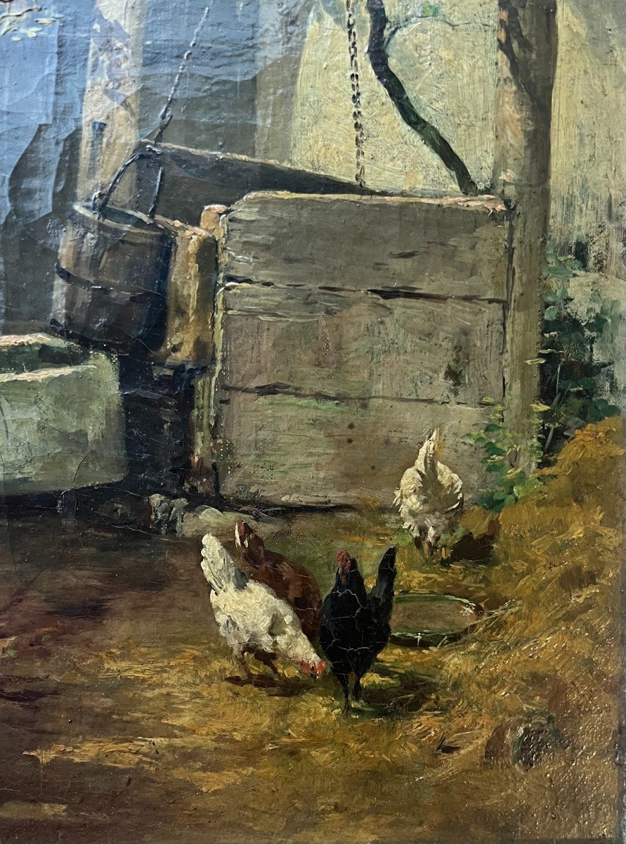 Chickens, Farmyard, Genre Painting, François Adolphe Grison-photo-3