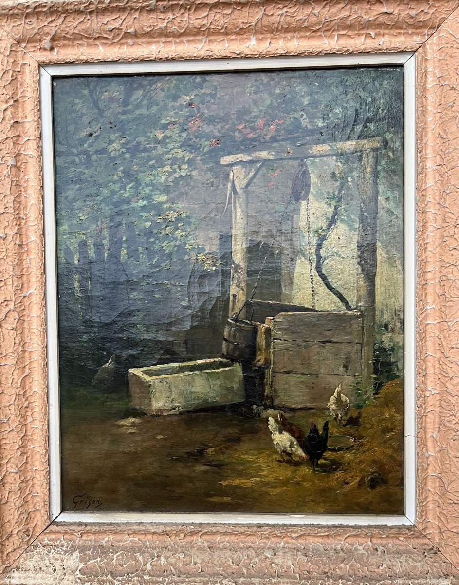 Chickens, Farmyard, Genre Painting, François Adolphe Grison-photo-1