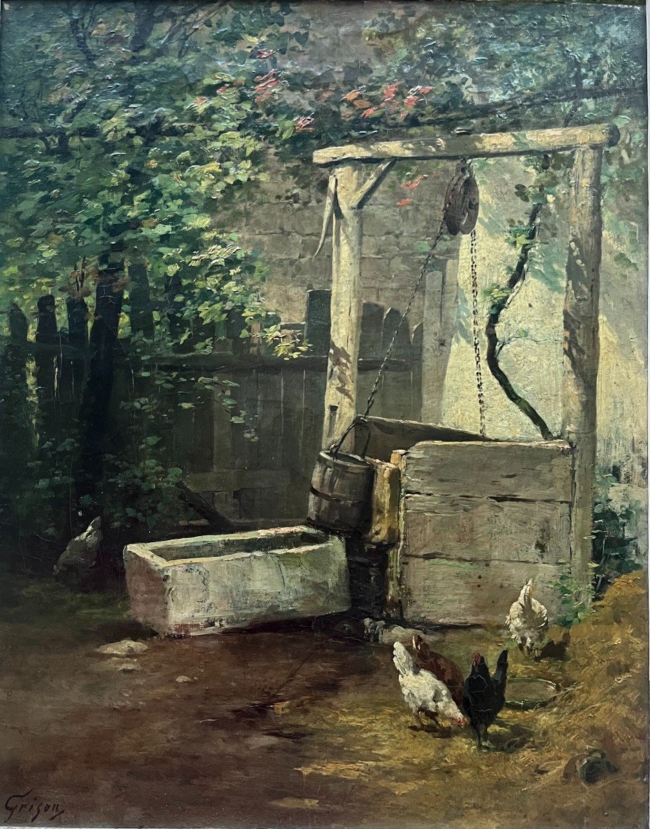 Chickens, Farmyard, Genre Painting, François Adolphe Grison