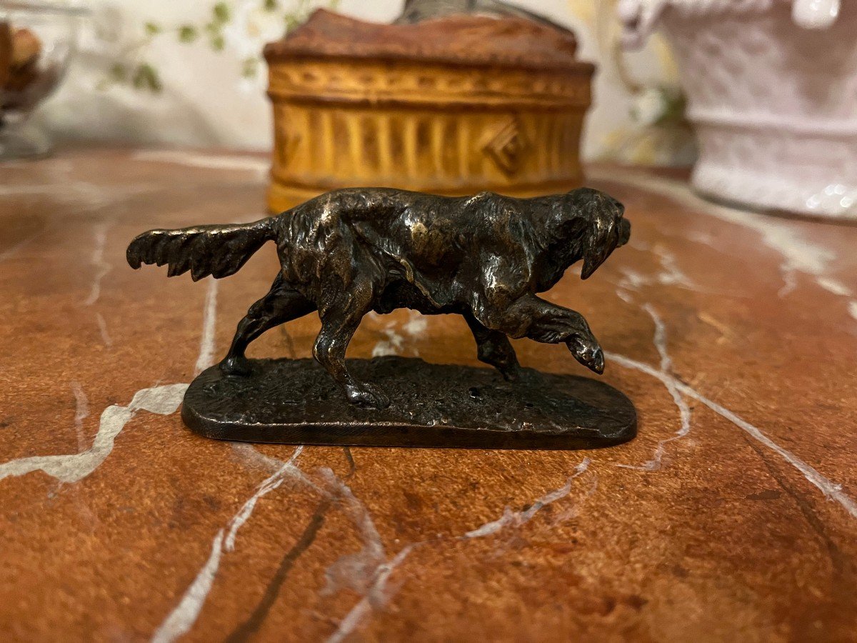 Bronze Animalier, Chien De Chasse,  Setter, Pierre Jules Mène-photo-2