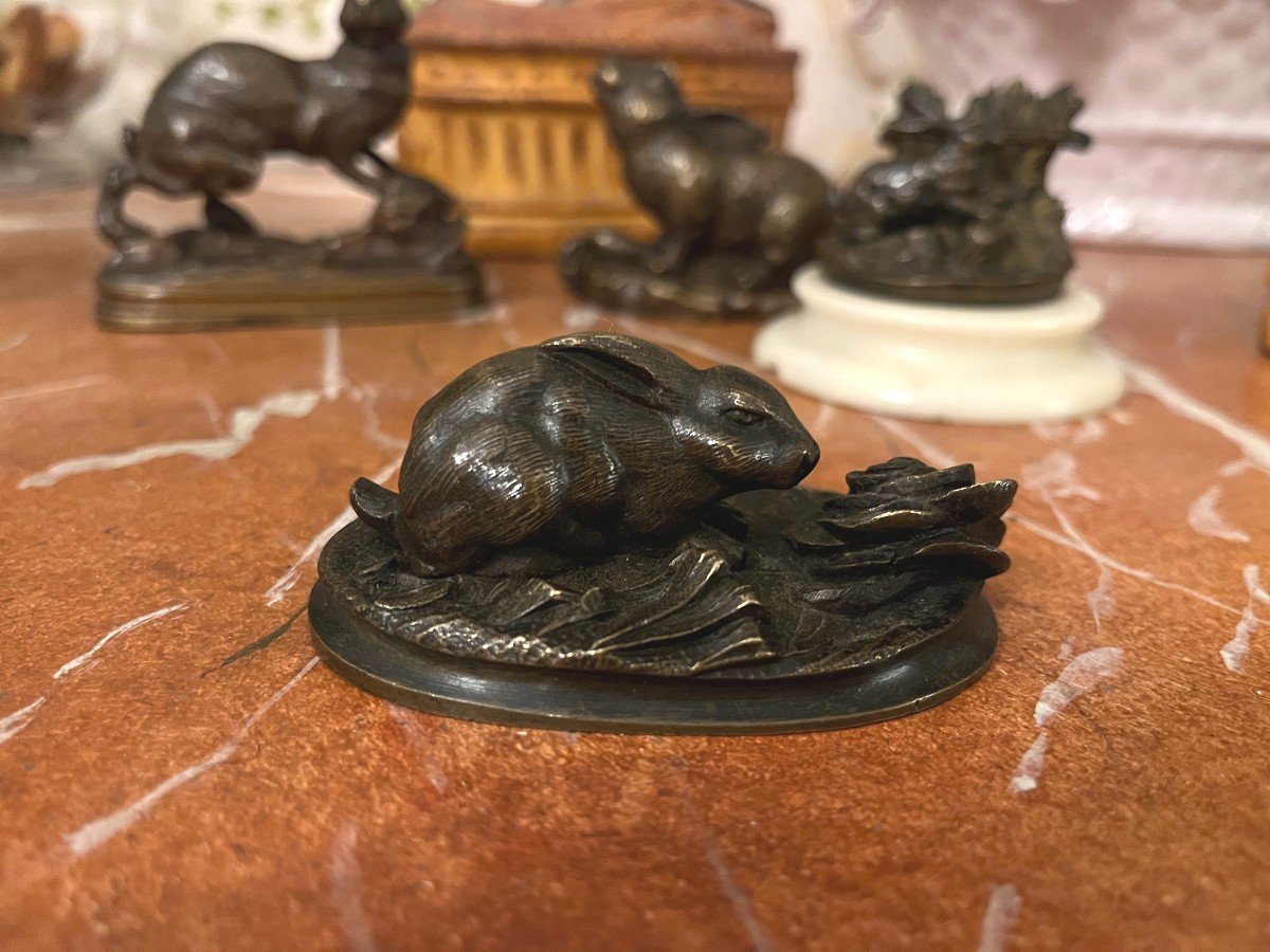 Animal Bronze, Rabbit With Cabbage, French School Of The 19th Century, After Antoine Louis Barye