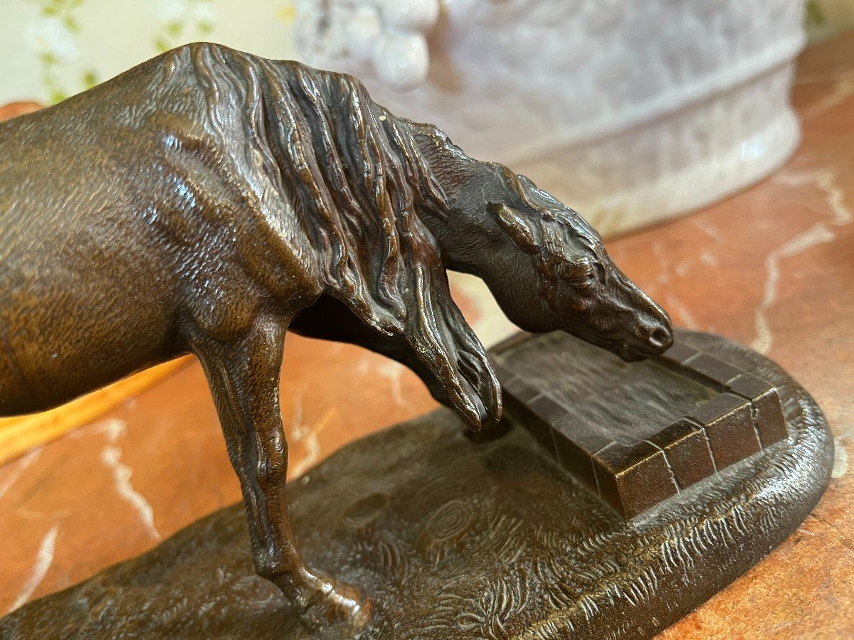 19th Century School, Pair Of Sculptures Of Horses In A Tub, Bronze, Fratin-photo-2