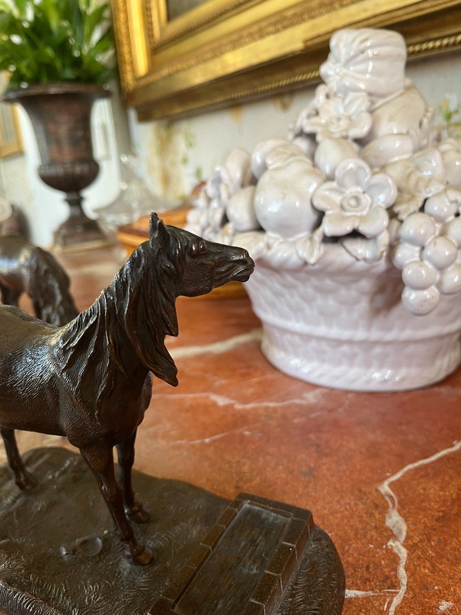 19th Century School, Pair Of Sculptures Of Horses In A Tub, Bronze, Fratin-photo-3