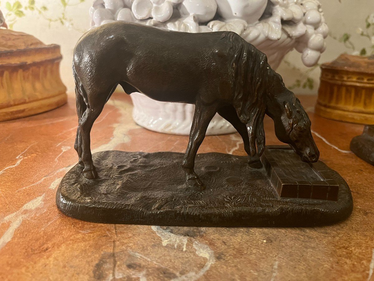 19th Century School, Pair Of Sculptures Of Horses In A Tub, Bronze, Fratin-photo-2