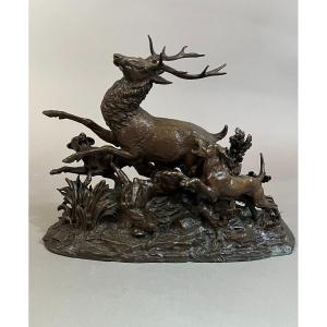 Bronze Animalier, Hallali De Cerf, Chasse, Vénerie