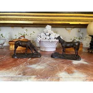 19th Century School, Pair Of Sculptures Of Horses In A Tub, Bronze, Fratin