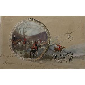 Baron Jules Finot, Chasse à Courre, Aquarelle