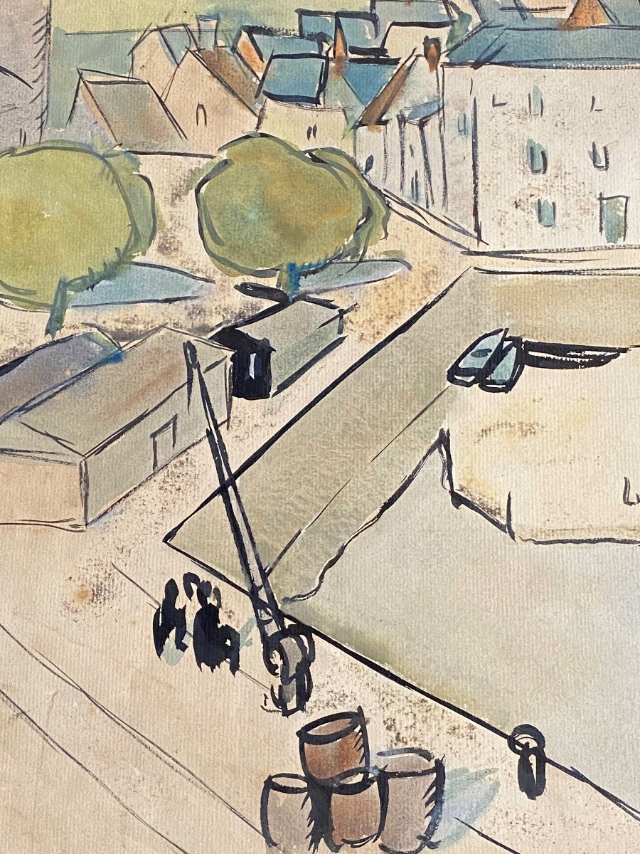 Louis Robert Antral (1895-1940) Watercolor On Paper Signed Le Port De Havre-photo-1