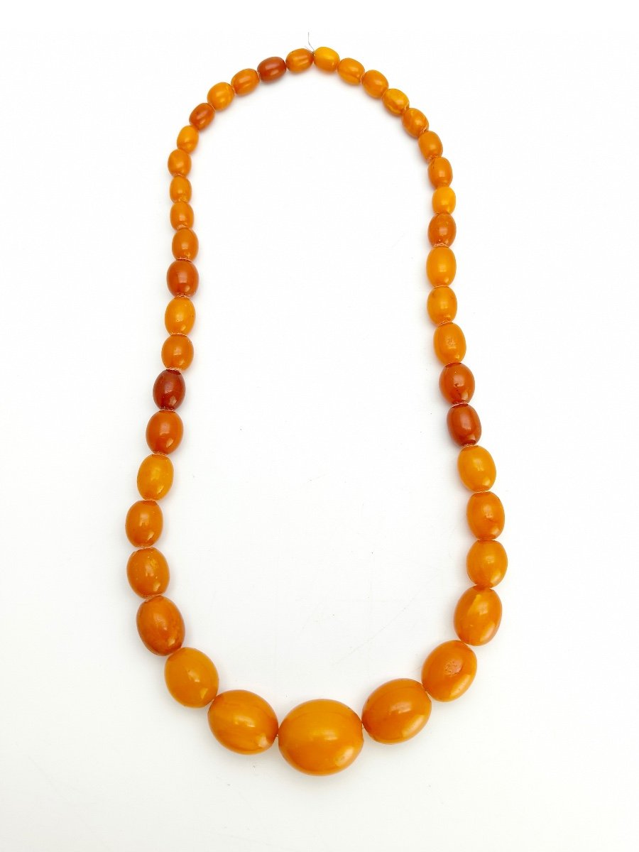 Collier de perles en Ambre Baltique époque Art Déco 1930 poids 48 Gr-photo-2