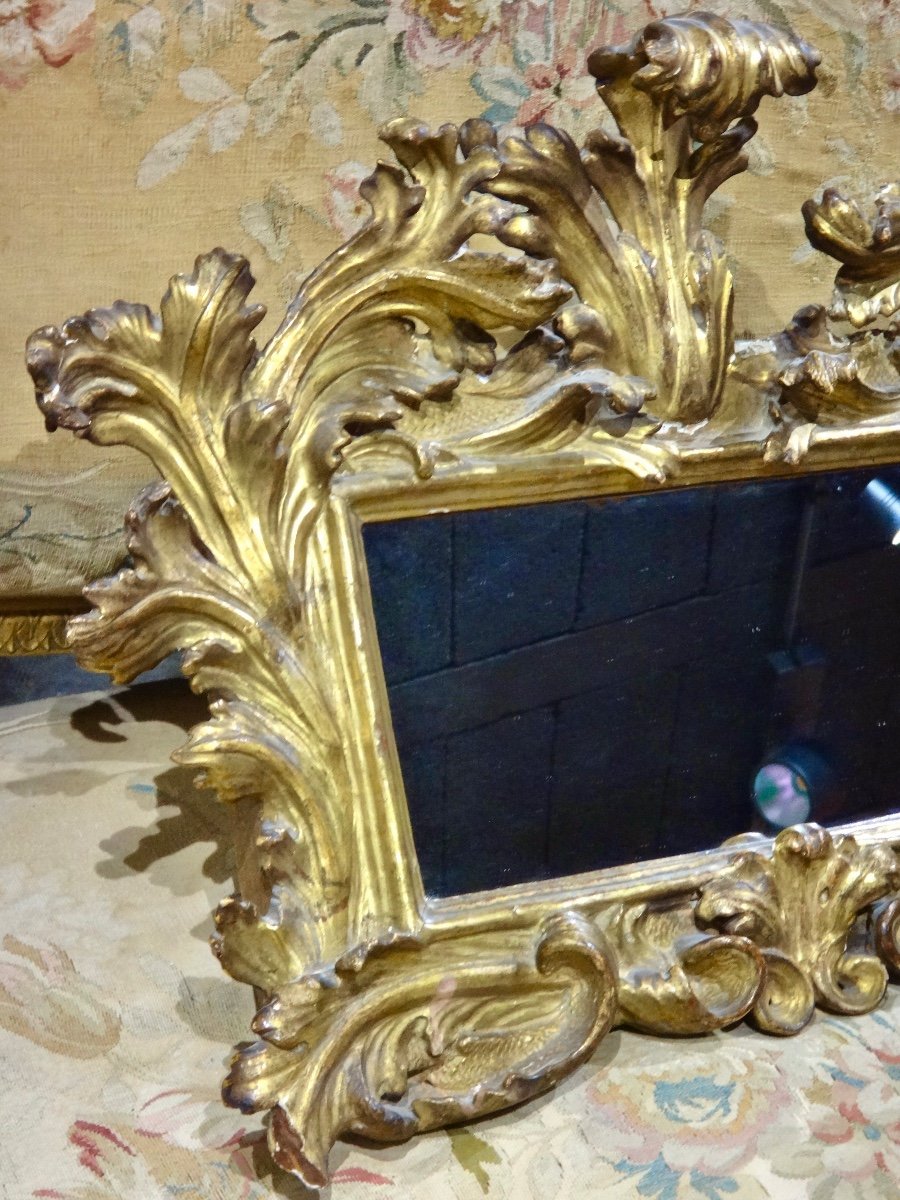 Mirror Italian Picture Frame In Gilded Wood, Rocaille Style, 19th Century-photo-3