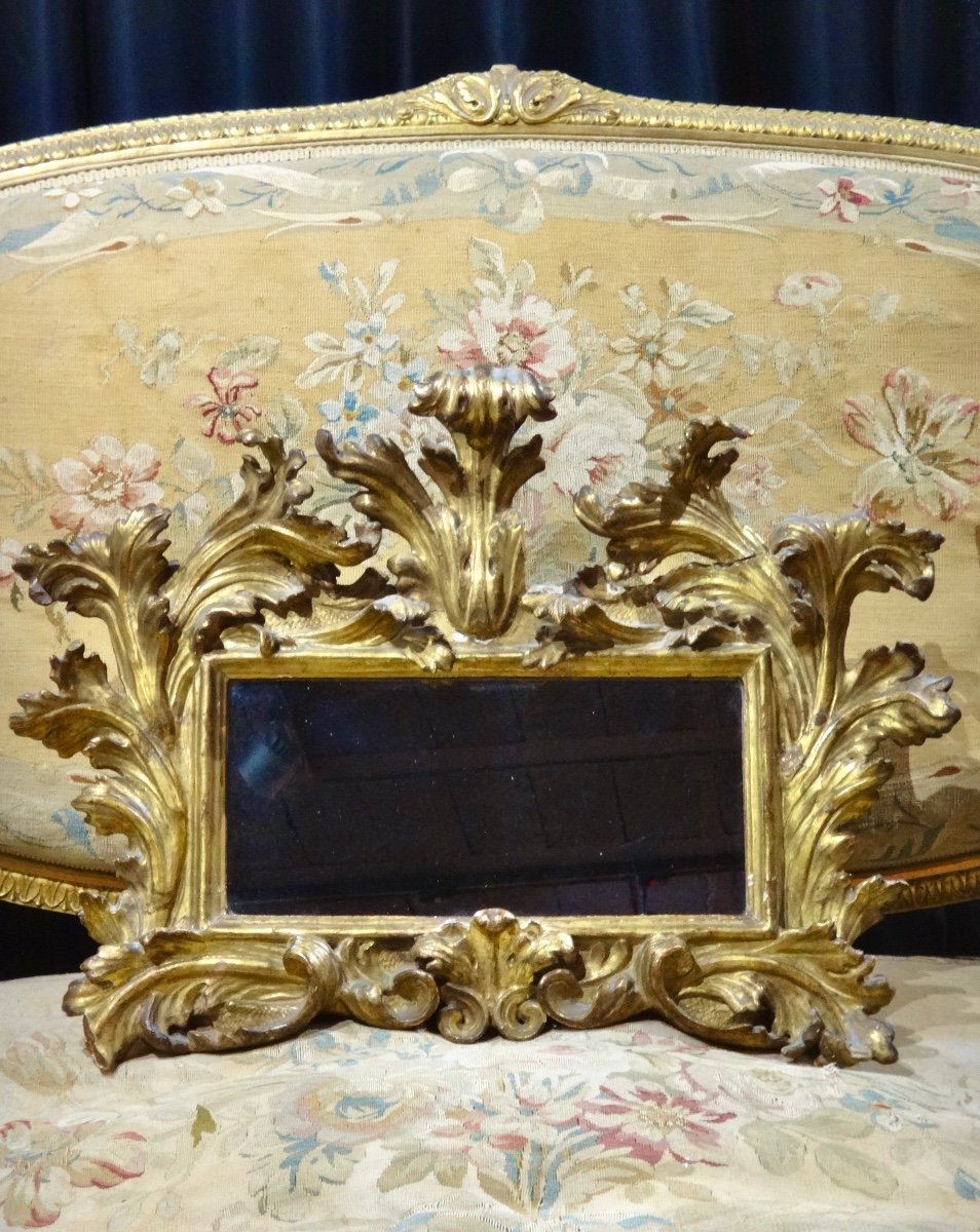 Mirror Italian Picture Frame In Gilded Wood, Rocaille Style, 19th Century