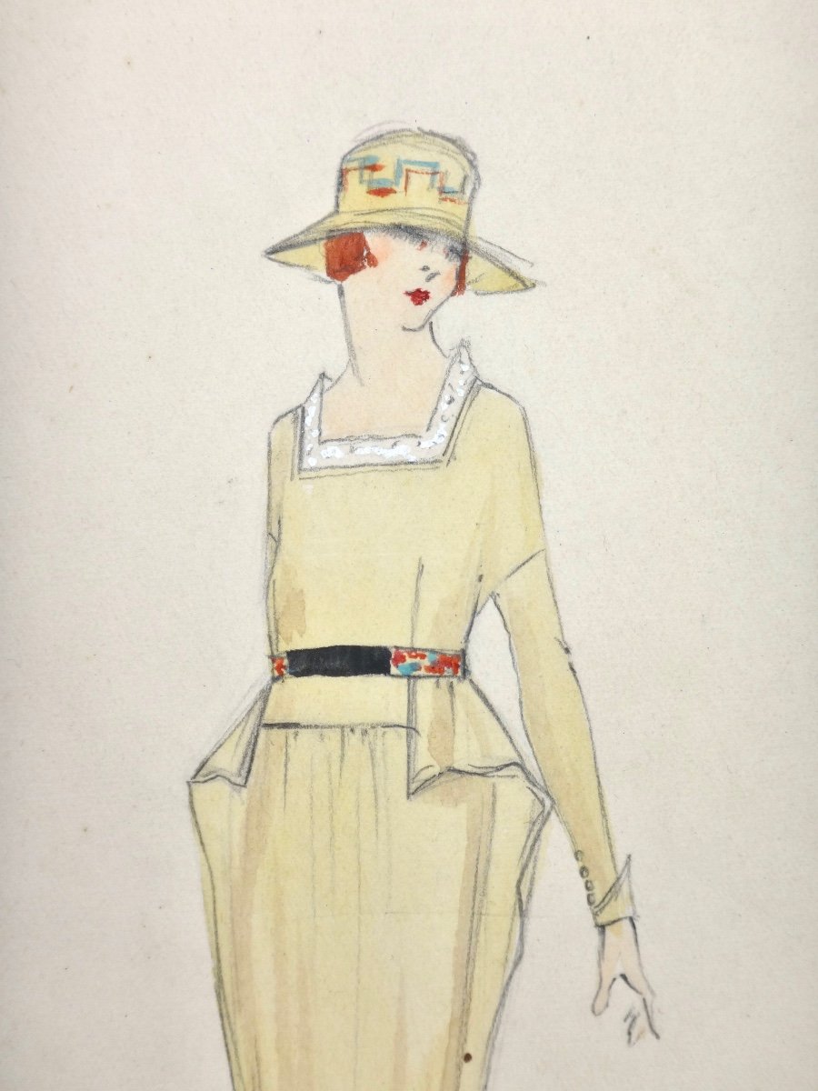 Attributed To Christian Bérard (1902 -1949) Fashion Sketch For Chanel 30s 40s-photo-4