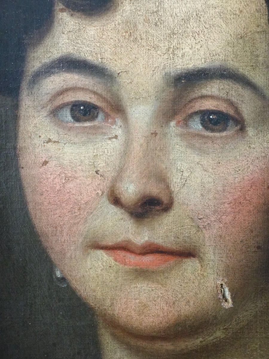 Huile sur toile Portrait d'une Femme de qualité en Bijoux époque XIXe-photo-3