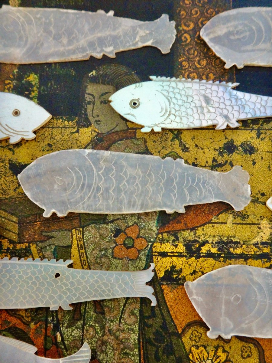 Collection Of Fish Counter Tokens In Mother-of-pearl 19th Century-photo-3