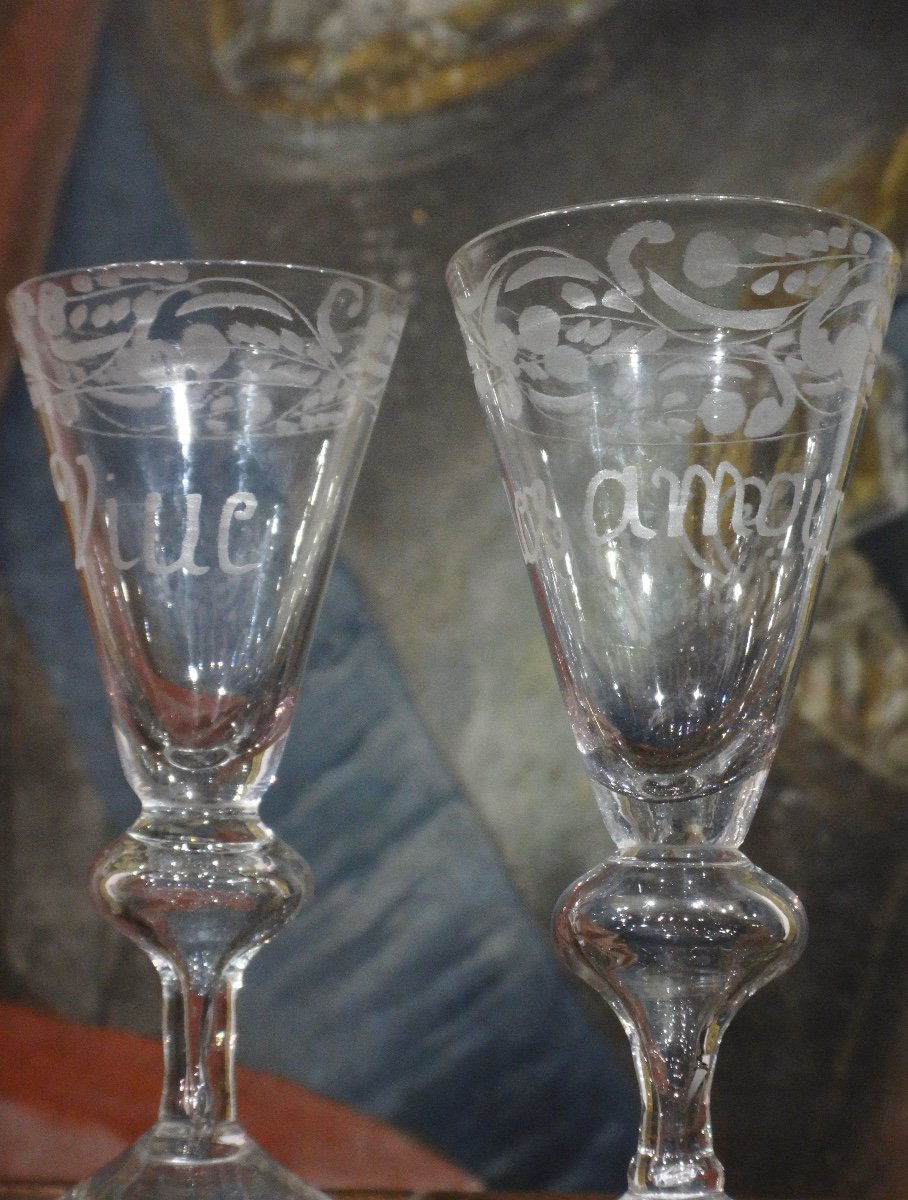 Pair Of Blown Glasses With Currencies, 18th Century-photo-2