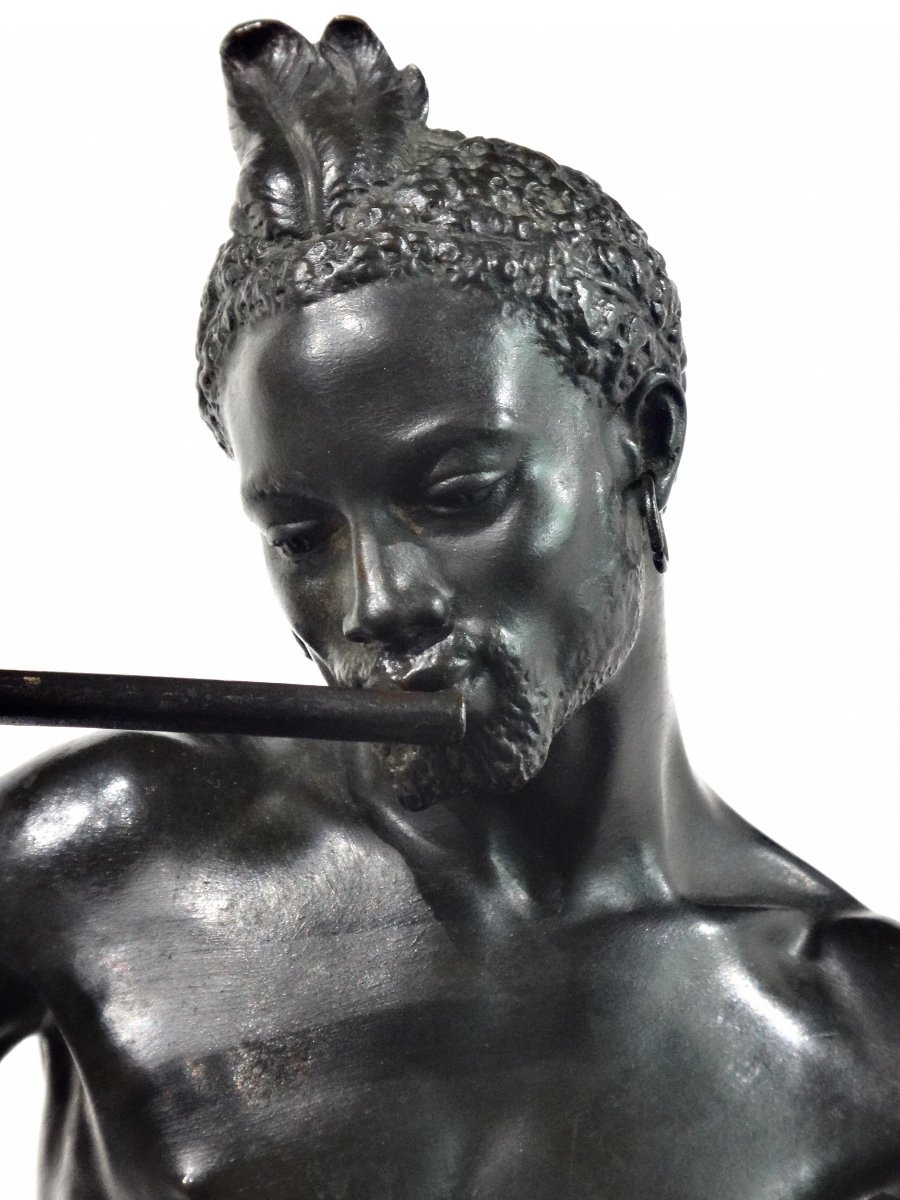 Charles Arthur Bourgeois (1838-1886) Oriental Nubian Bronze "the Snake Charmer "-photo-4