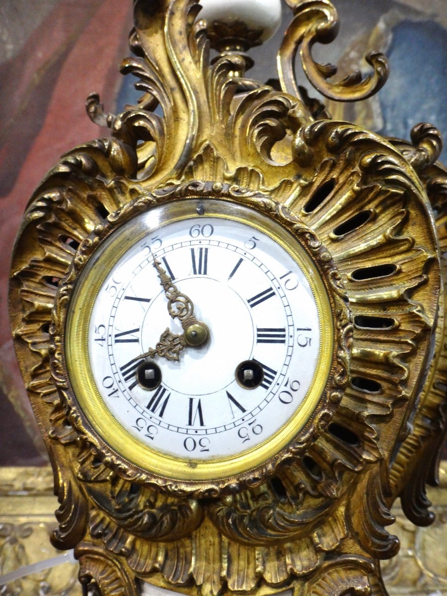 Adolphe Mougin Cartel Rocaille Clock Decorated With Porcelain, 19th Century-photo-3