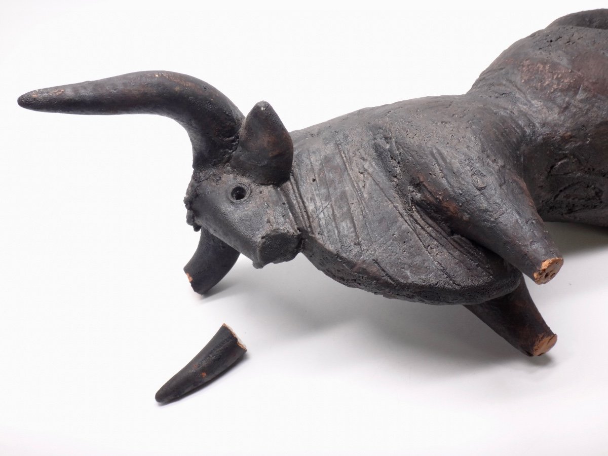 Dominique Pouchain Bull Zoomorphic Sculpture Ceramic 20th-photo-6