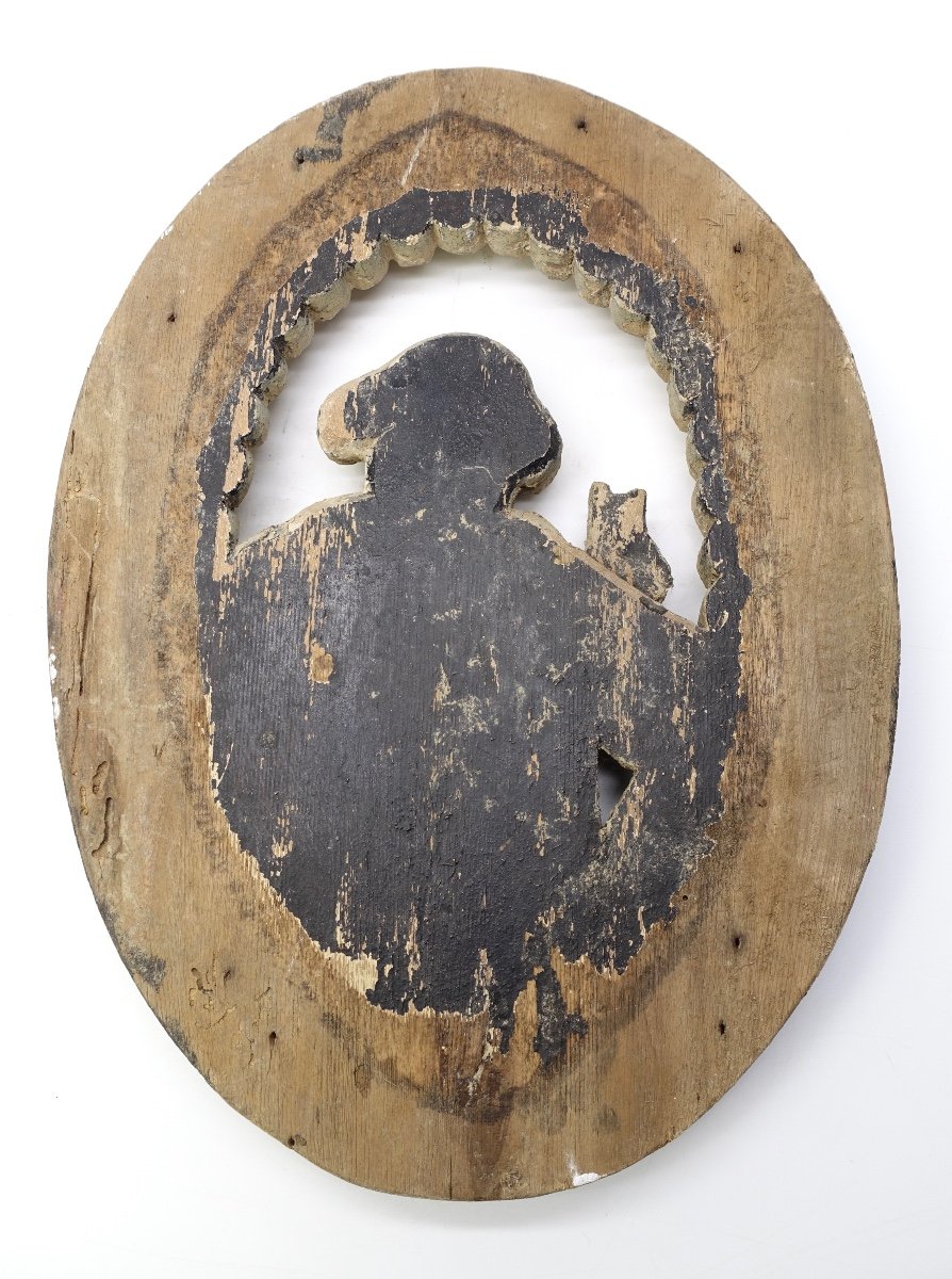 Médaillon en bois sculpté et ajouré à l'effigie de Saint Pierre époque XIXe-photo-4