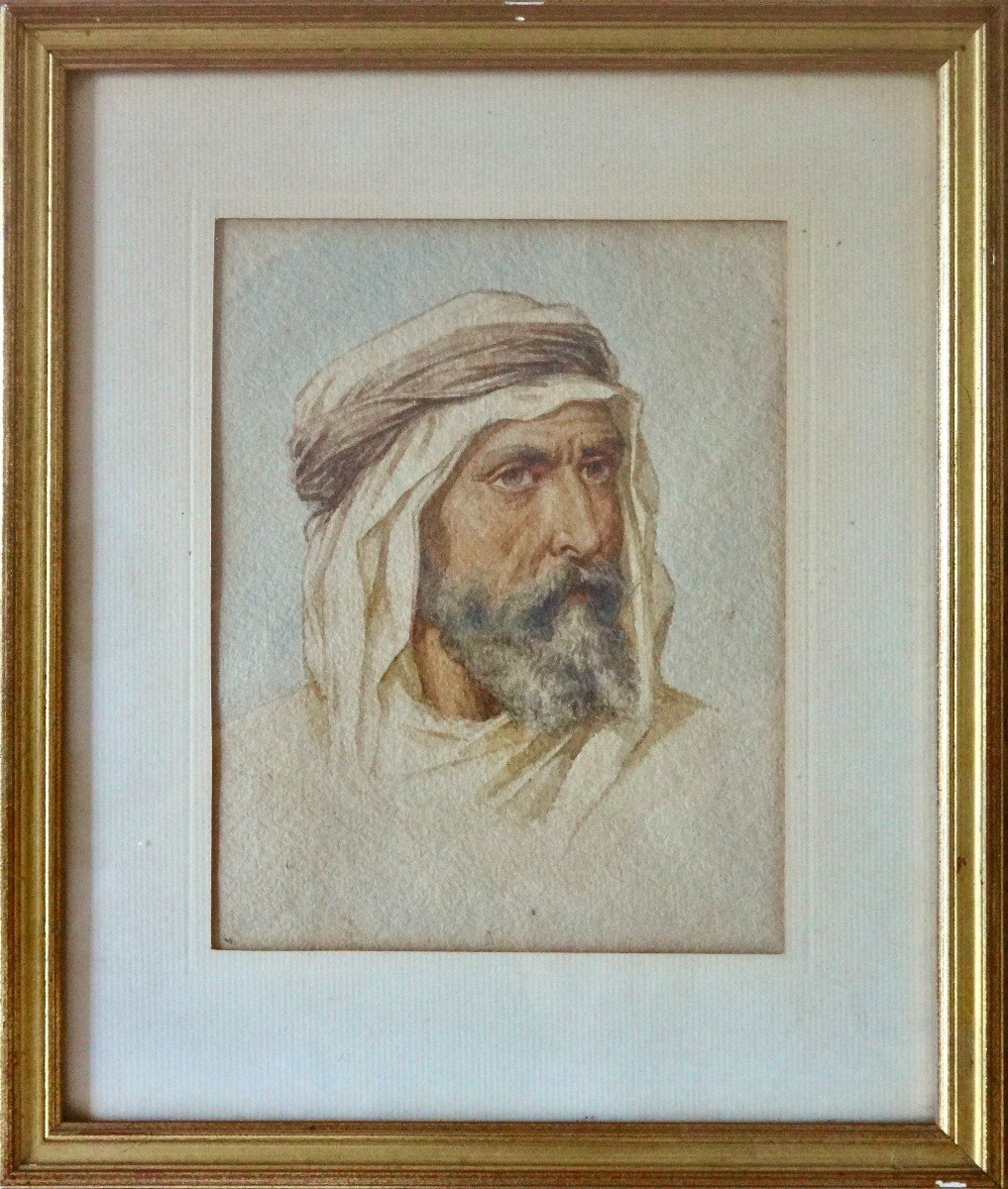 Orientalist Watercolor Portrait 19th Century Period