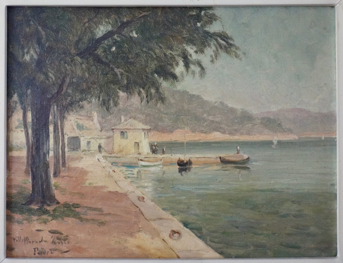 Villefranche sur Mer Huile sur toile le Port de la Darse époque XIXe-photo-2