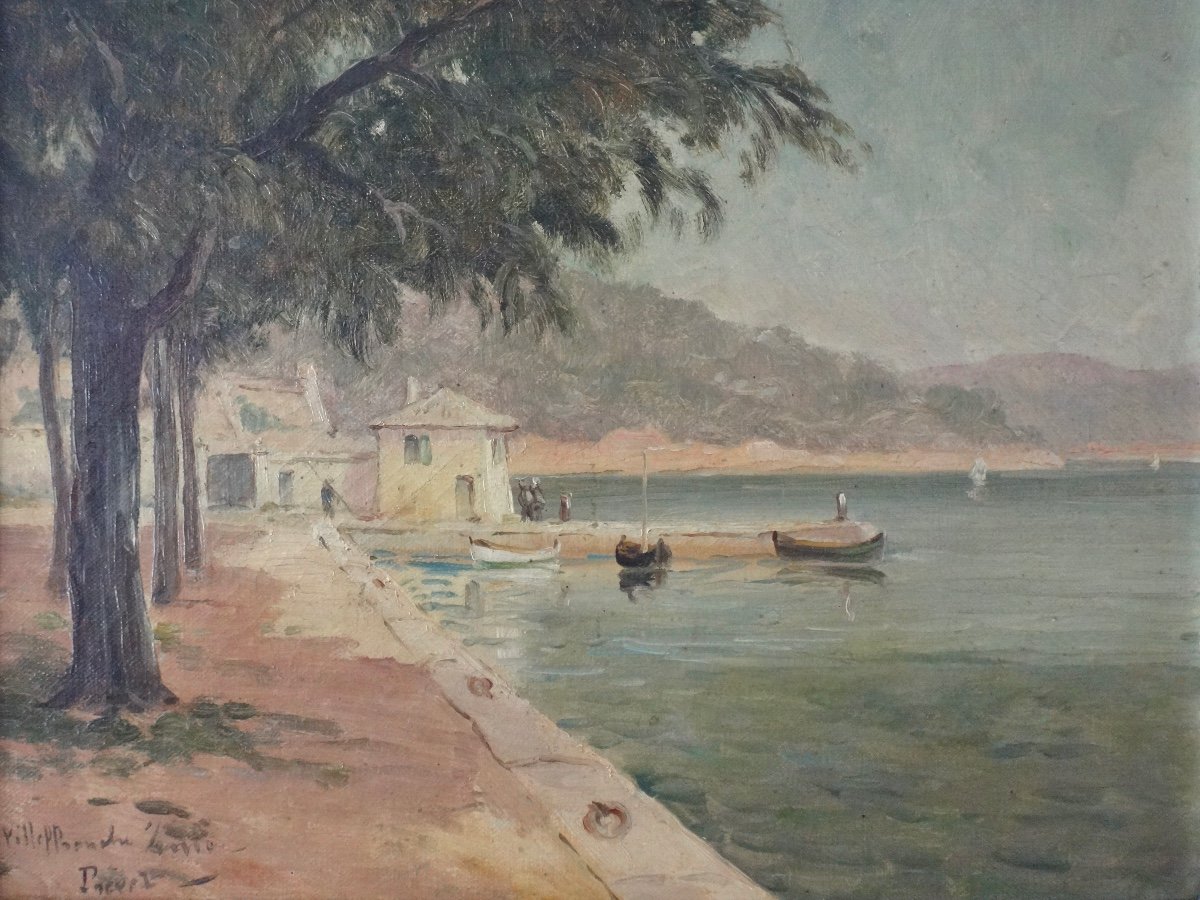 Villefranche sur Mer Huile sur toile le Port de la Darse époque XIXe-photo-3