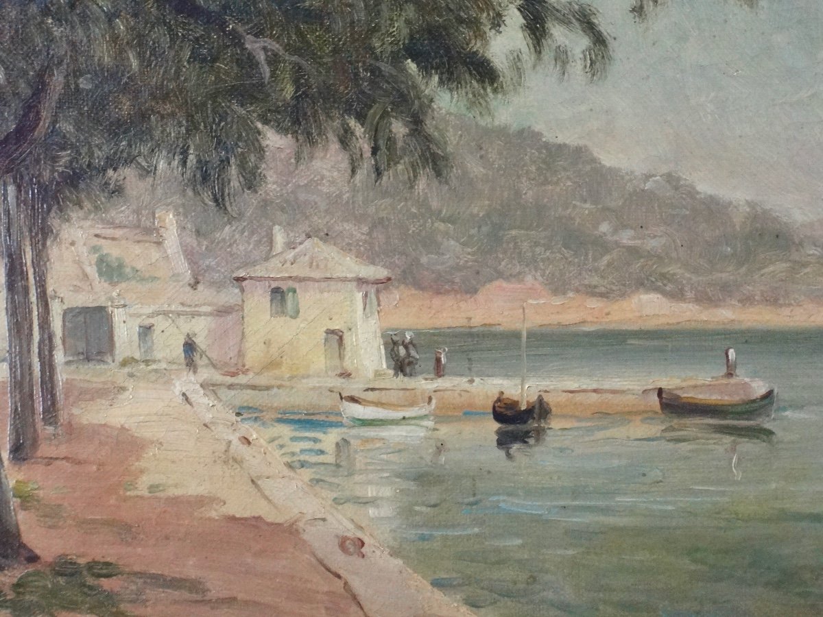 Villefranche sur Mer Huile sur toile le Port de la Darse époque XIXe-photo-4